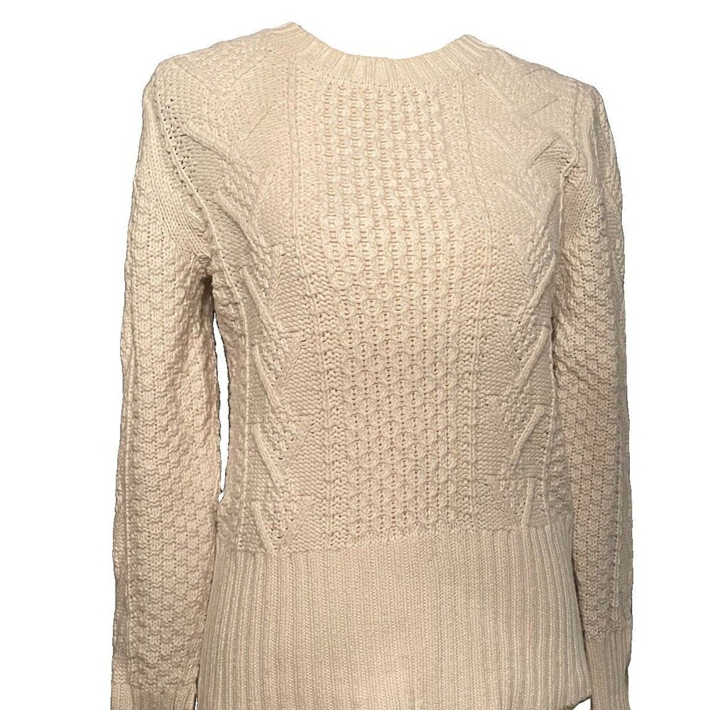 GAP Cable Knit Sweater Ivory White Wool Chunky Crewneck Fisherman Coquette M